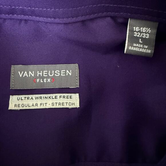 Van Heusen Flex Regular Fit Stretch Button Up Shirt Large Purple 16-16.5 32/33 - Picture 4 of 12